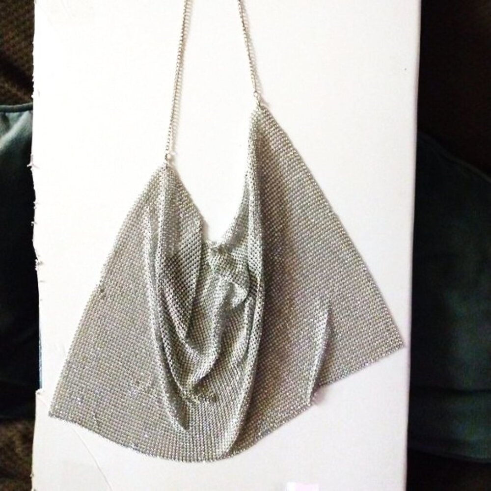 ❤️2 WHITING & DAVIS Purse & Halter Silver Mesh/Swarovski Crystals AS IS